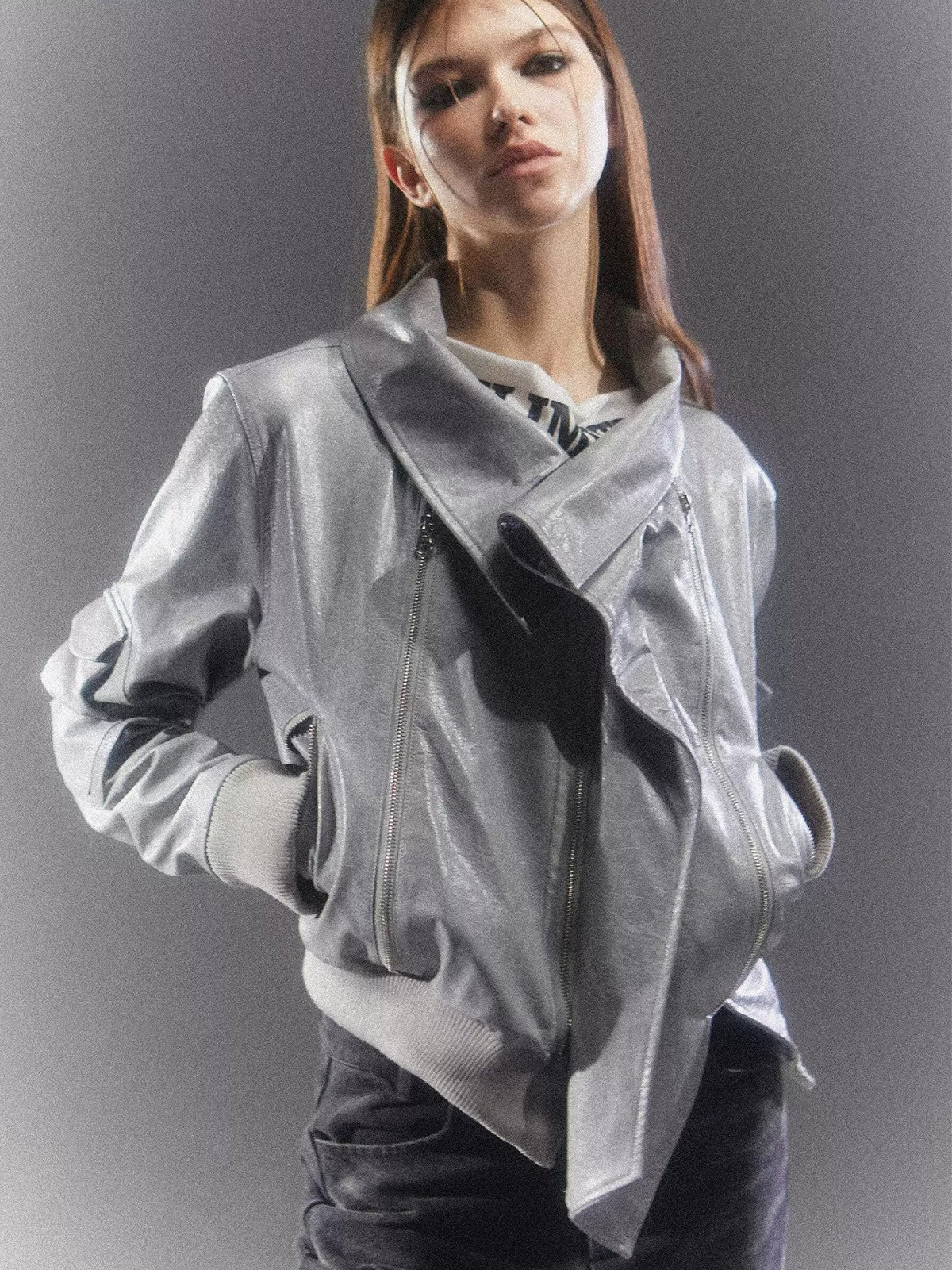 Silver Gray Asymmetric Wizard Jacket