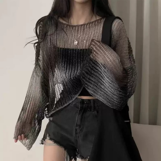 Sheer Mesh Knit Long Sleeve Top