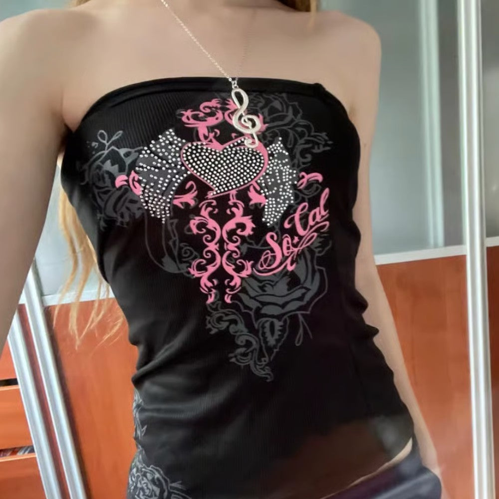 Vintage Diamond Heart Tube Top