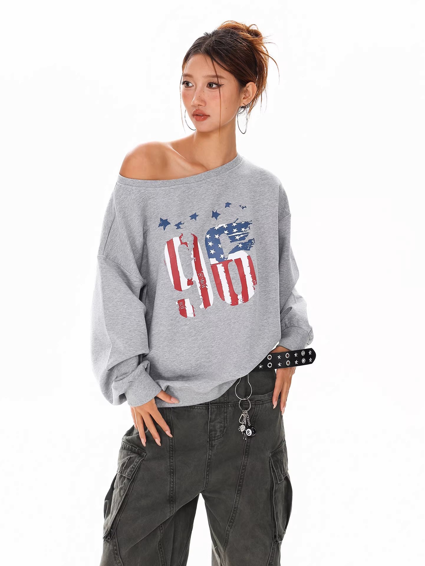 Off Shoulder Graphic Sweatshirt