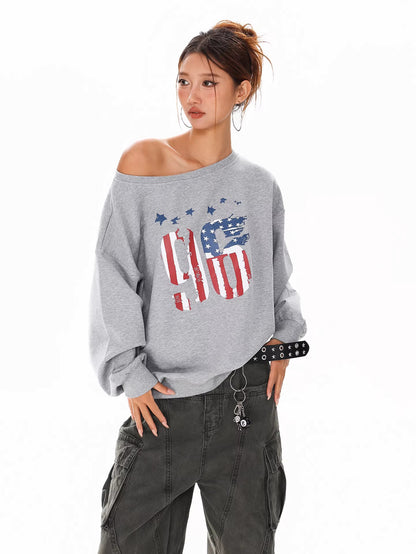 Off Shoulder Graphic Sweatshirt