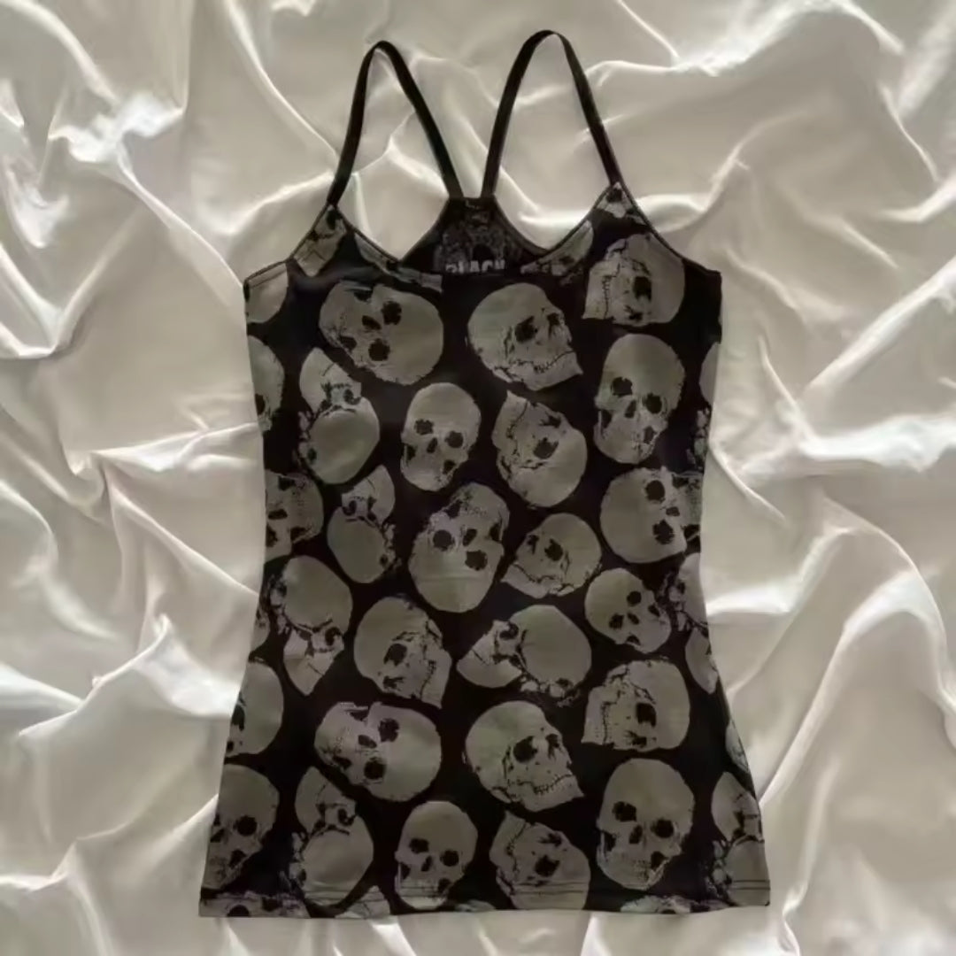 Skull Print Spaghetti Strap Tank Top