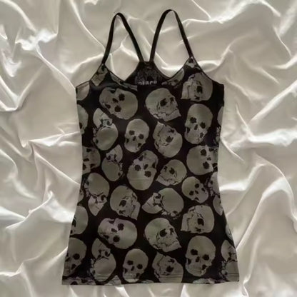 Skull Print Spaghetti Strap Tank Top