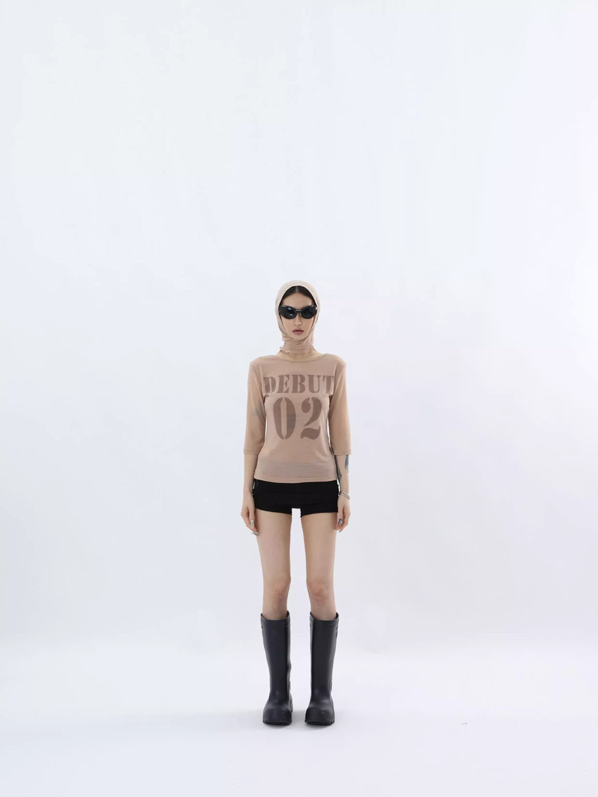 Mesh Sleeve Digital Print Tee