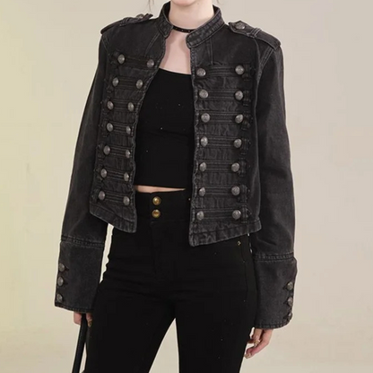 Vintage Band-Inspired Cropped Denim Jacket