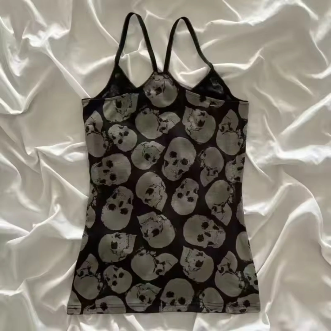 Skull Print Spaghetti Strap Tank Top
