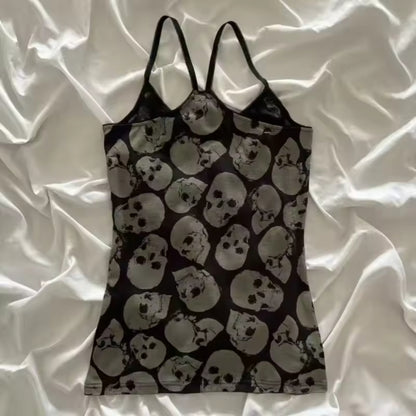 Skull Print Spaghetti Strap Tank Top