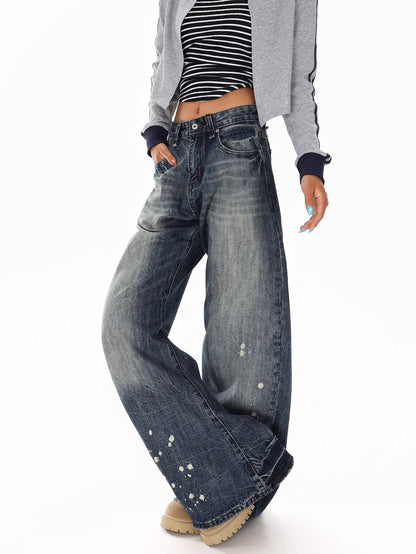 Retro Paint Splatter Wide Jeans