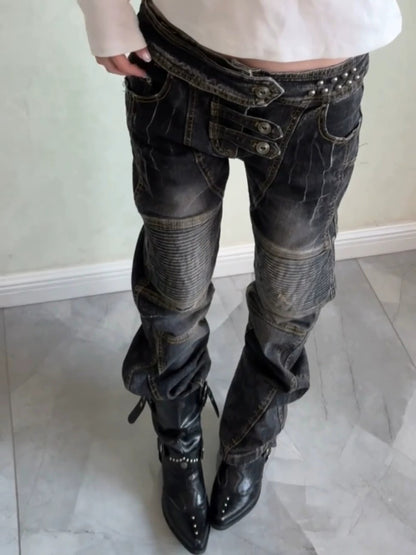 Retro Distressed Punk Denim Jeans