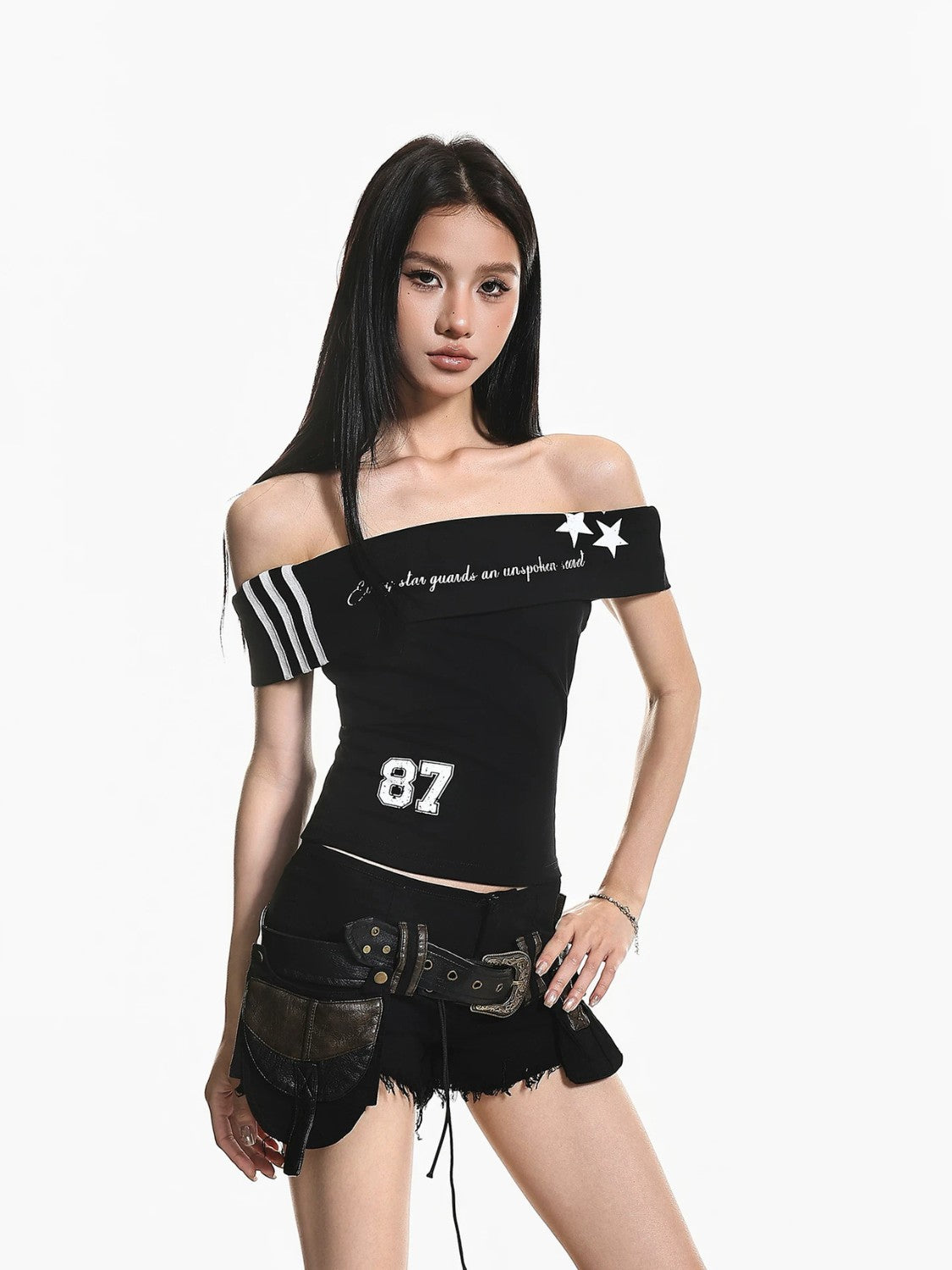 Retro Off-Shoulder Slim Crop Top