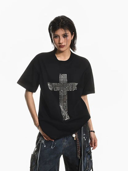 Studded Cross Oversized Punk T-Shirt