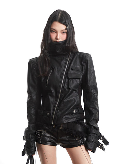 Functional Slim Motorcycle Leather Jacket