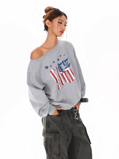 Off Shoulder Graphic Sweatshirt