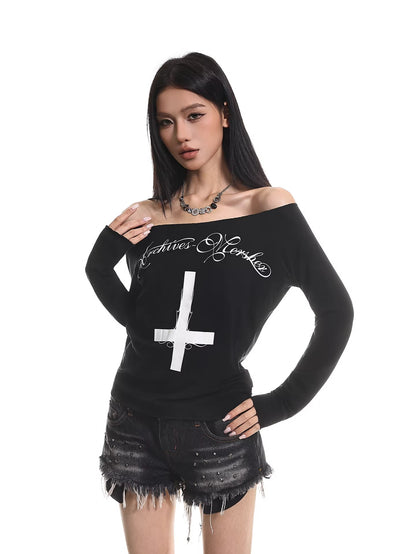 Cross Graphic Off Shoulder Top