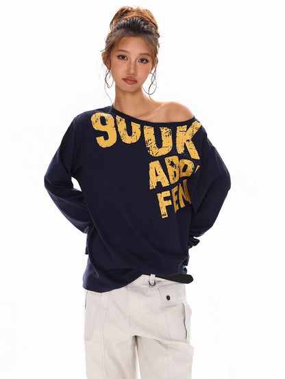 Distressed Letter Off Shoulder Top