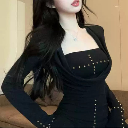Two-Piece Studded Bodycon Mini Set