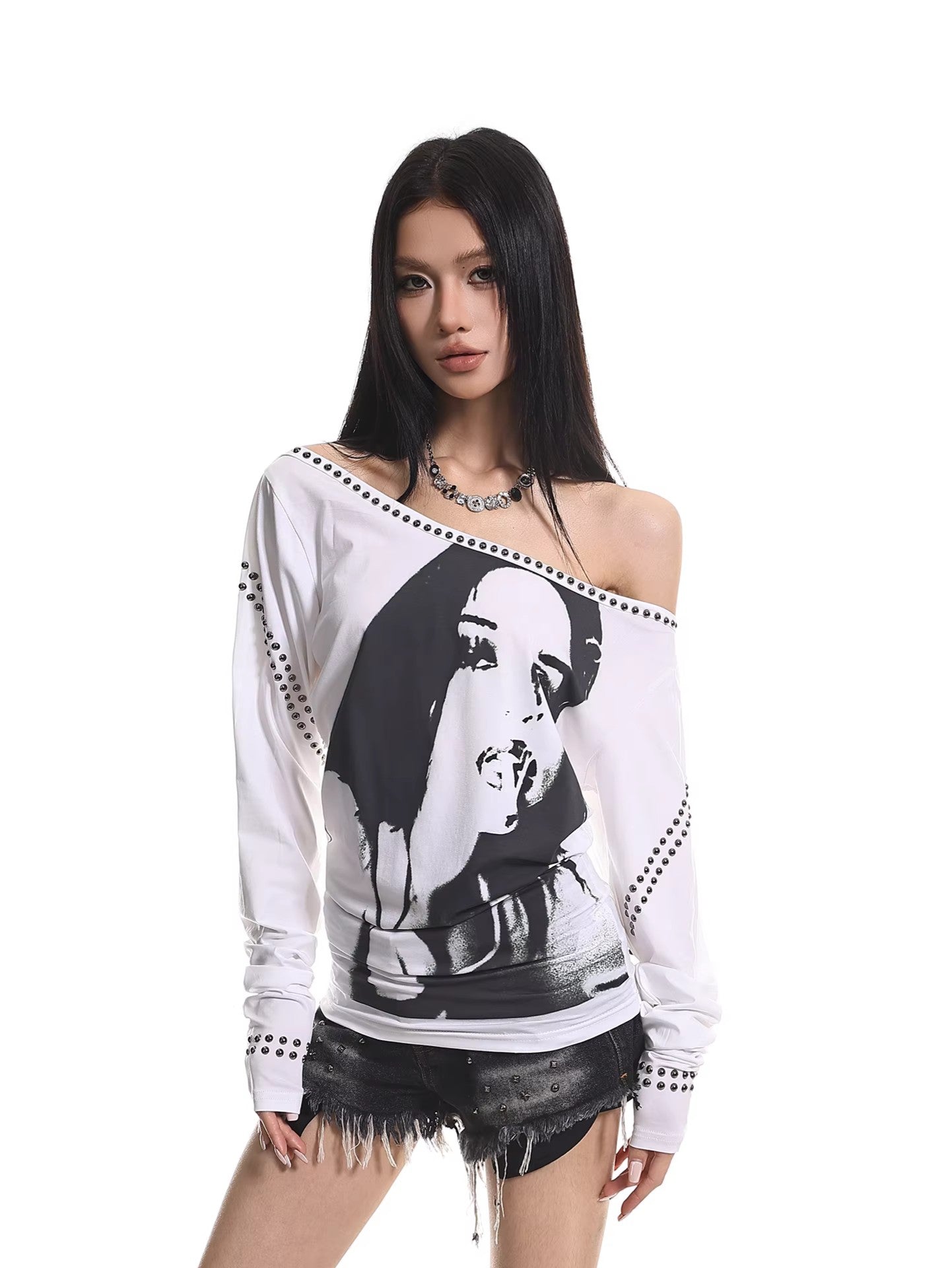Studded Portrait Off Shoulder Top