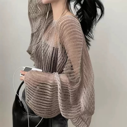 Sheer Mesh Knit Long Sleeve Top