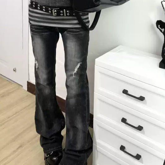 Gothic Lace & Distressed Flared Jeans