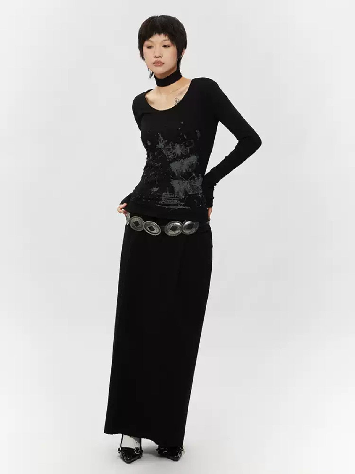 U-Neck Slim Long Sleeve Top