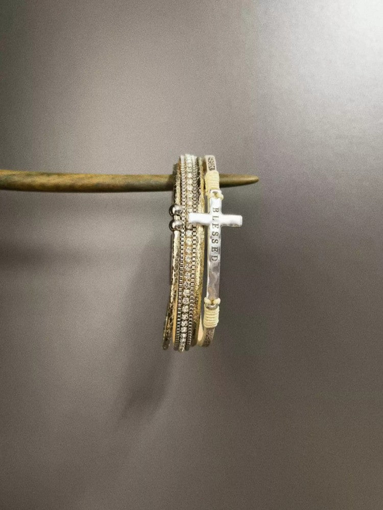 Vintage Multi-Layer Leather Cross Bracelet