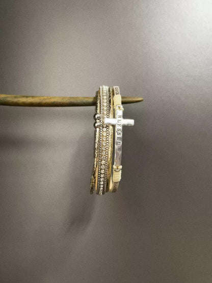 Vintage Multi-Layer Leather Cross Bracelet