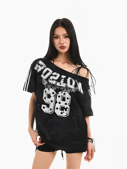Retro Ripped Off-Shoulder Tee