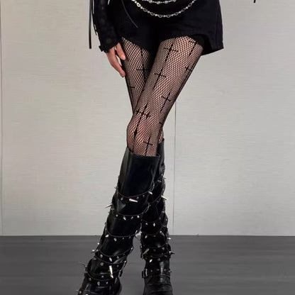 Y2K Punk Cross Fishnet Stockings