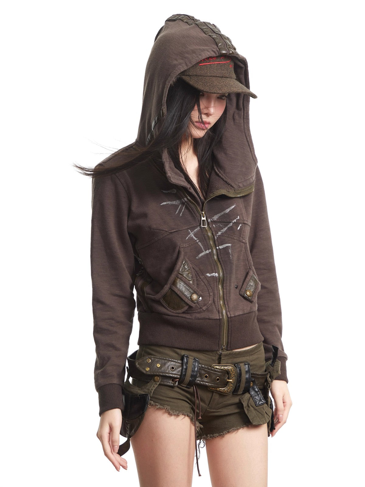 Retro Hooded Zipper Short Jacket