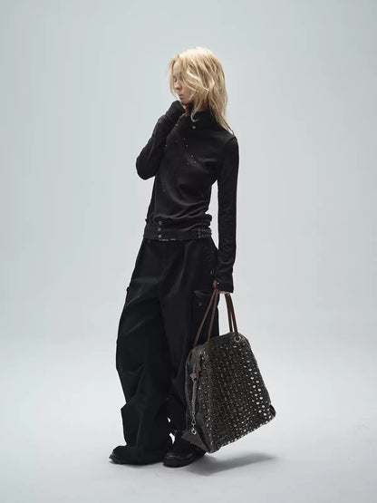 High Collar Punk Diamond Detail Top