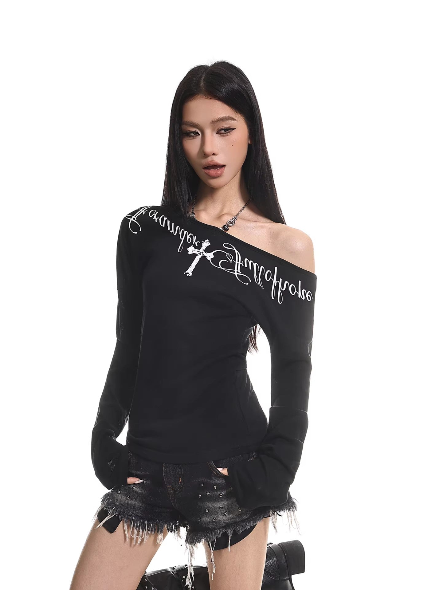 Cross Letter Off Shoulder Top