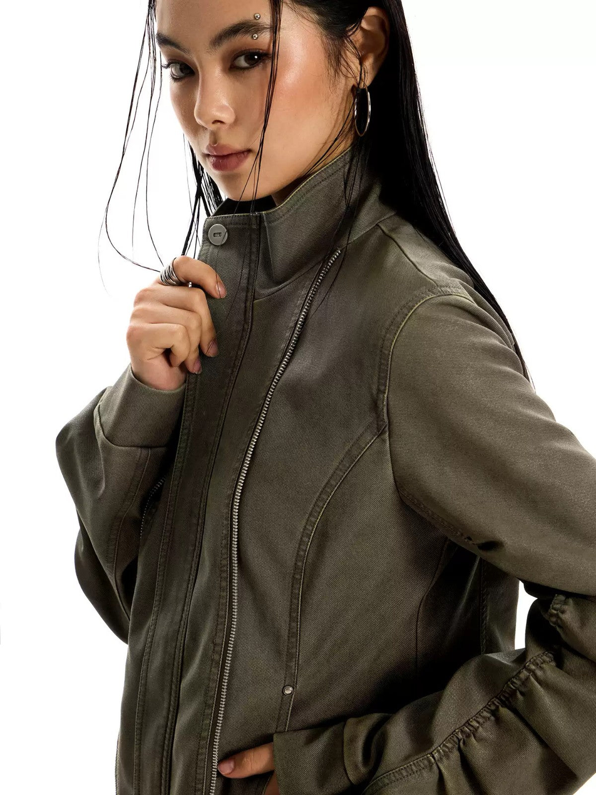 Distressed Slim Fit Motorcycle Jacket