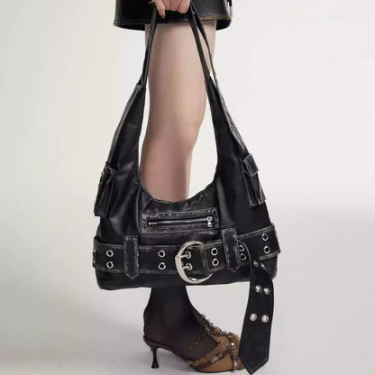 Punk Buckle and Grommet Shoulder Bag