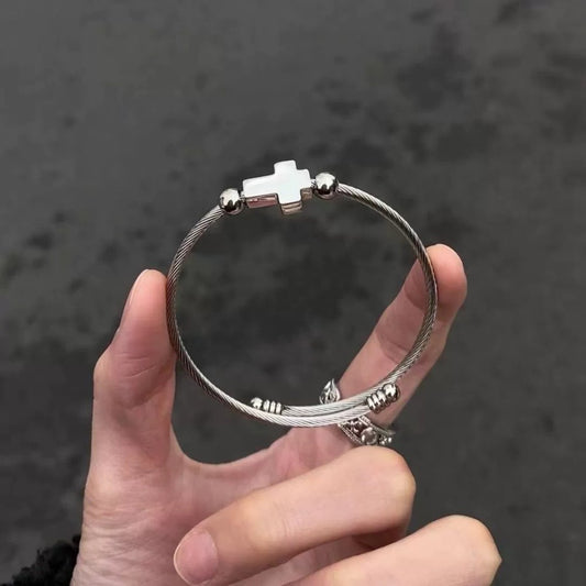 Titanium Steel Cross Bamboo Bracelet
