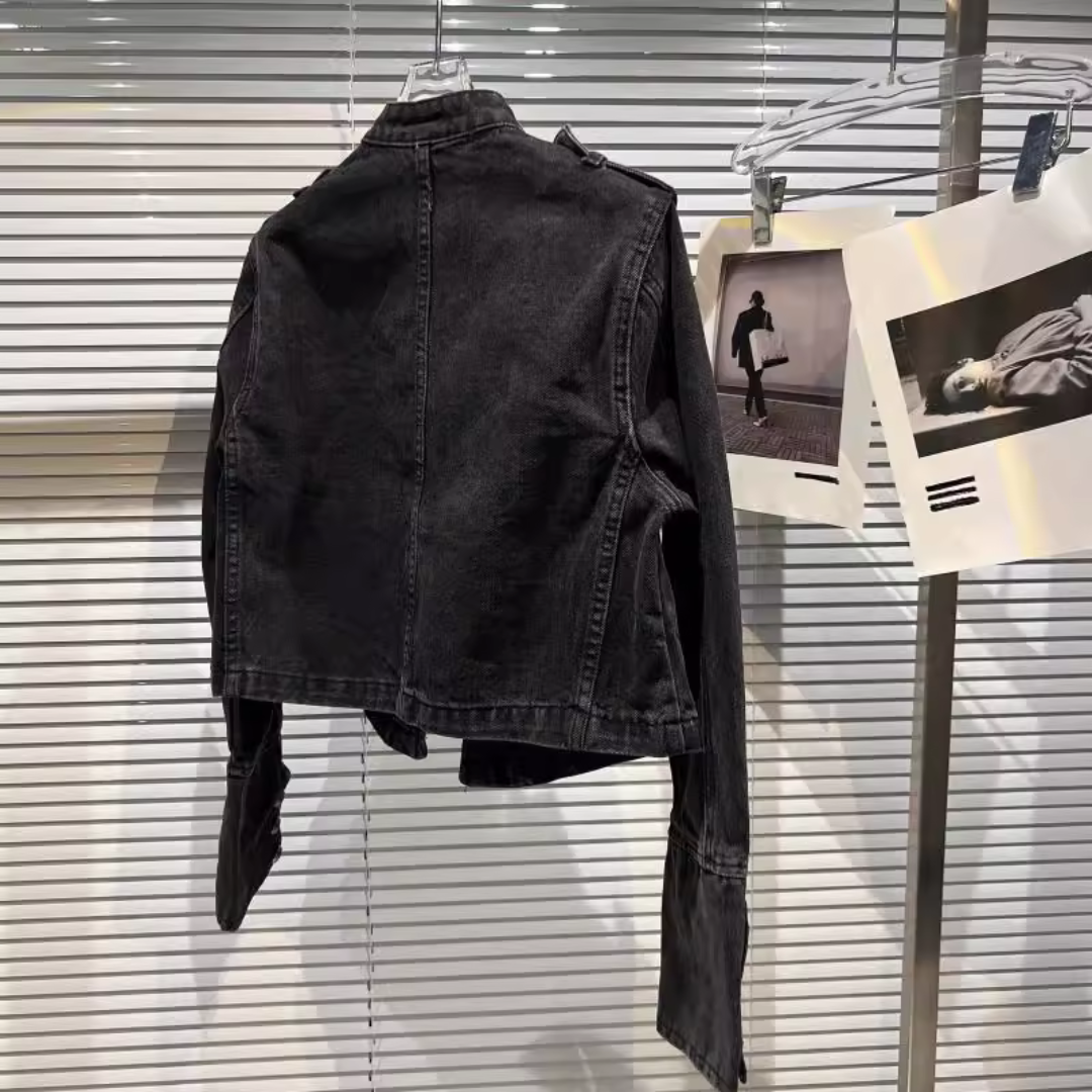 Vintage Band-Inspired Cropped Denim Jacket