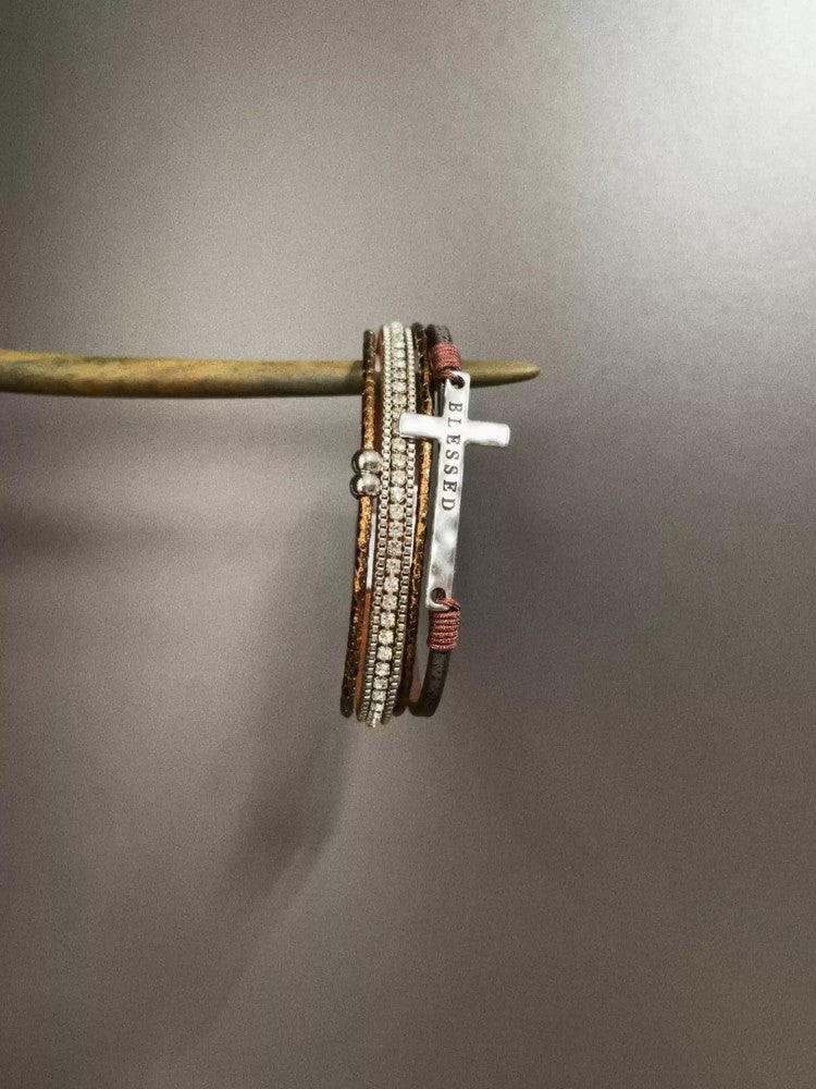 Vintage Multi-Layer Leather Cross Bracelet
