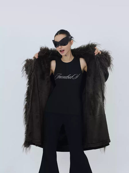 Black Faux Fur Trim Cotton Coat