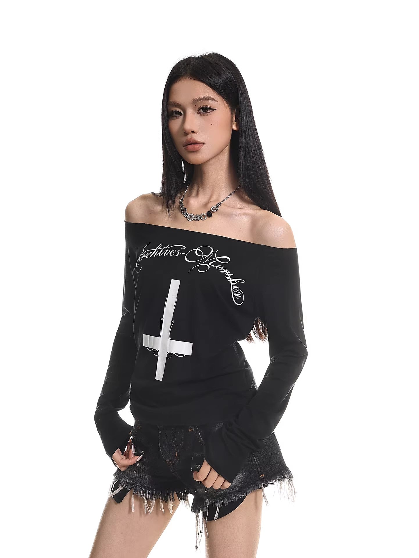 Cross Graphic Off Shoulder Top