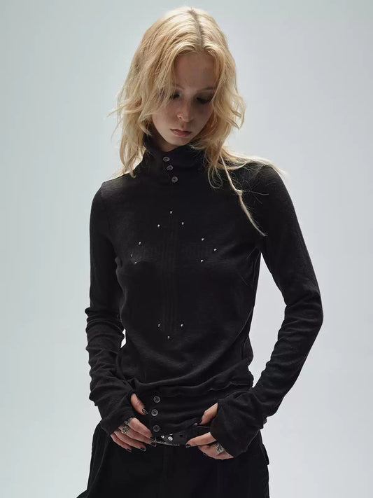 High Collar Punk Diamond Detail Top