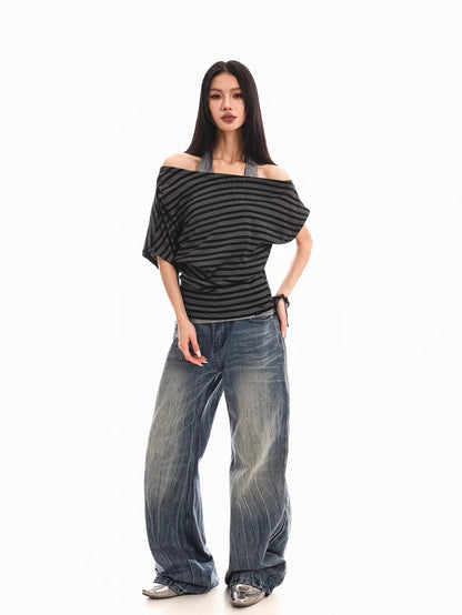 Striped Off Shoulder Halter Top