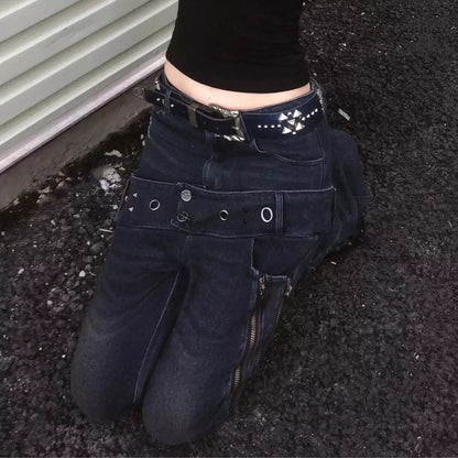 Layered Waist Grommet Flare Jeans