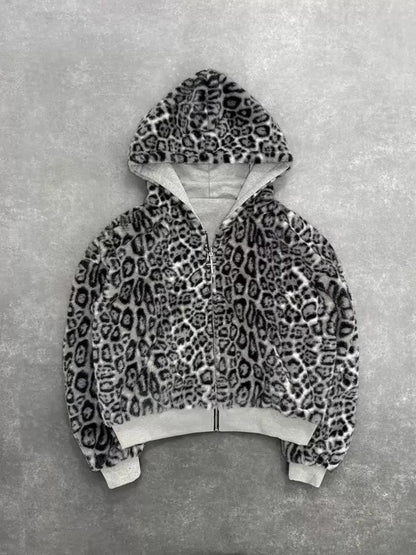 Reversible Leopard Print Zipper Hoodie