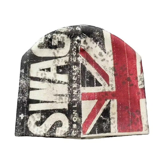 Distressed Flag Print Knit Beanie