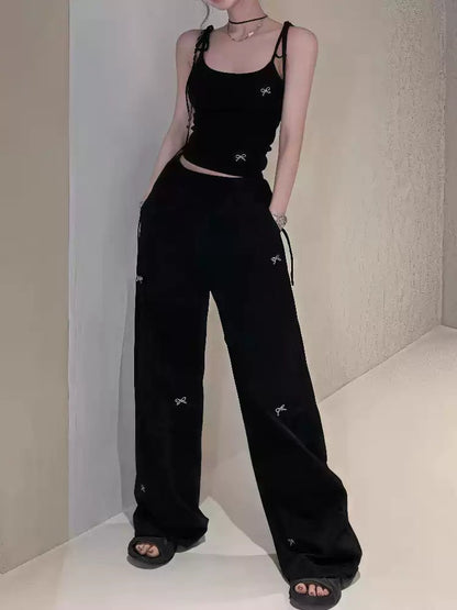 Black Bow Embroidered Camisole Vest for Women