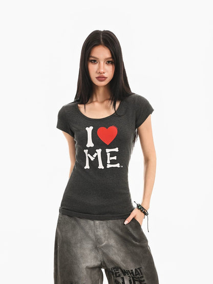 Retro Heart Print Slim Tee
