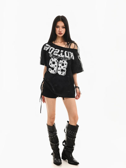 Retro Ripped Off-Shoulder Tee