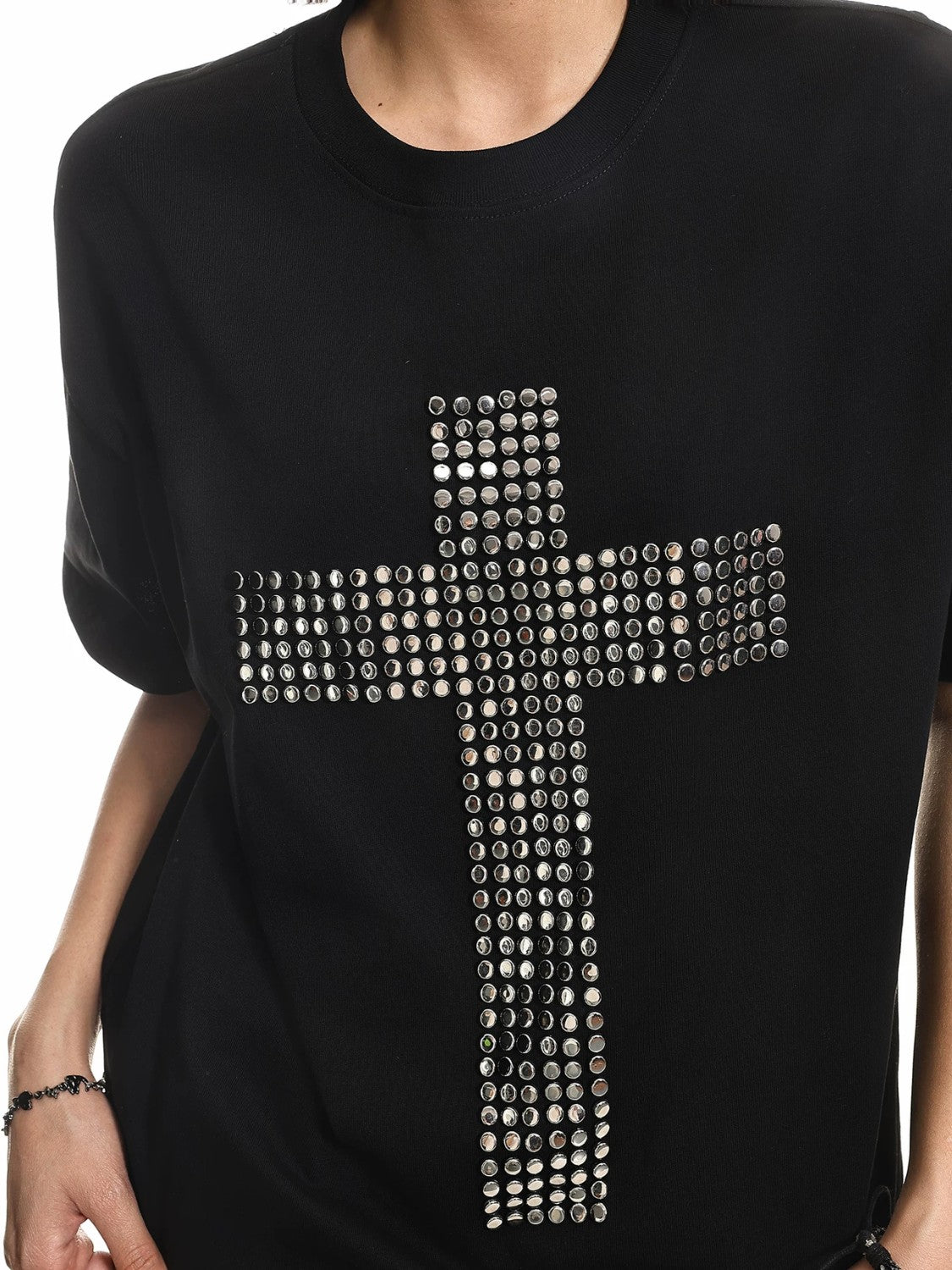 Studded Cross Oversized Punk T-Shirt