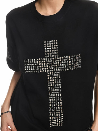Studded Cross Oversized Punk T-Shirt