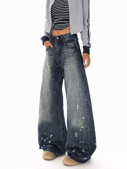 Retro Paint Splatter Wide Jeans