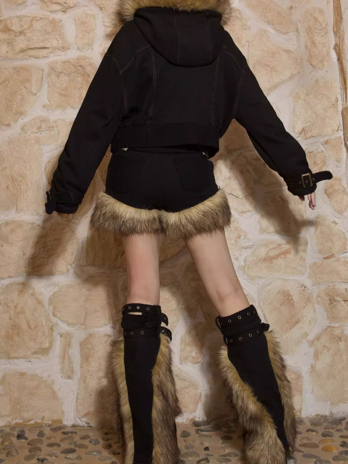 Plush Patchwork Shorts with Leg Warmers